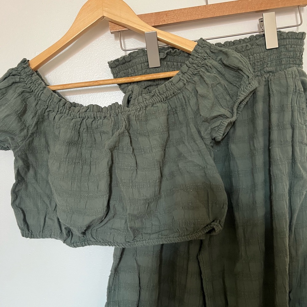Aerie Olive Crop Top & Culotte Pants
